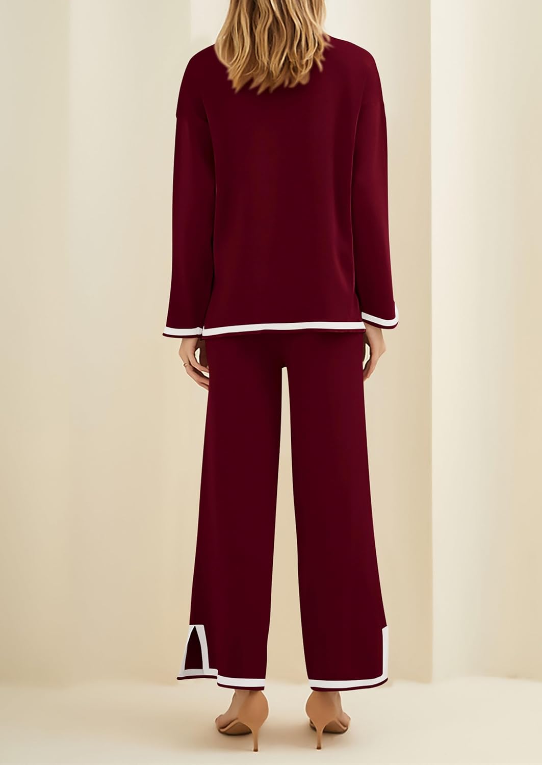 PRETTYGARDEN Women's 2 Piece Fall Knit Sweater Set Long Sleeve Tops Wide Leg Pants Sweatsuit Tracksuit Outfit Winter Clothing - Image 2