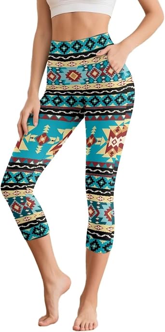 Poceacles Capri Yoga Pants with Pockets for Women Tummy Control High Waist Workout Leggings Yoga Capris for Gym Office