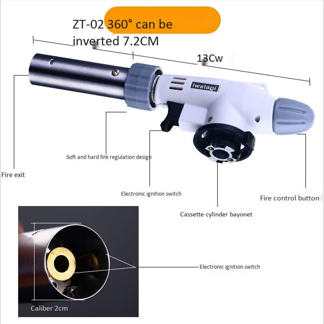 Flamme Réglable de Briquet de Butane de Cuisine de Chalumeau Inversion de 360 Degrés pour Le BBQ/Crème/Faisant Cuire/Souder,C