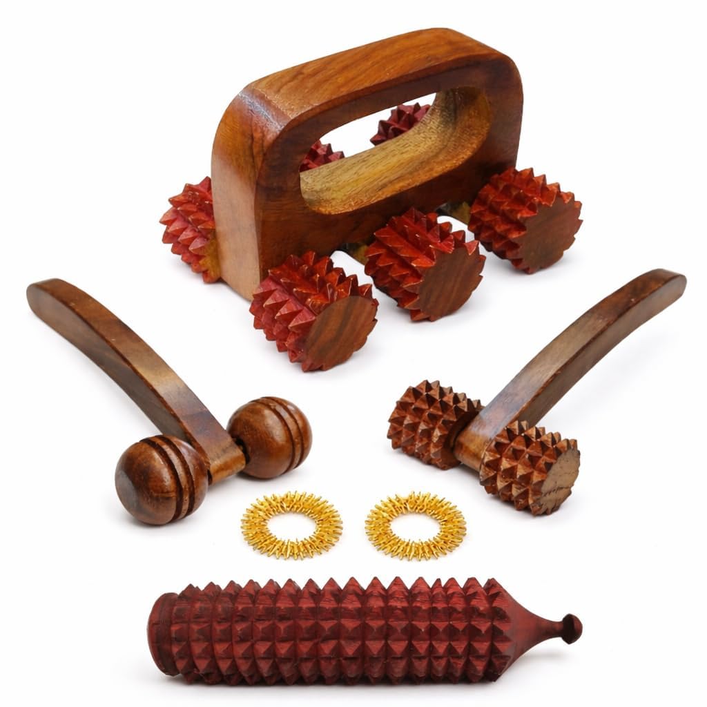 Master arts shisham Wood back/neck/face/head/Hand/legs Massager Roller Body Stress releif Acupressure Acupuncture Cutter Manual Massagers (set of 5) best massager kit, wooden massager (master 1)-image-36