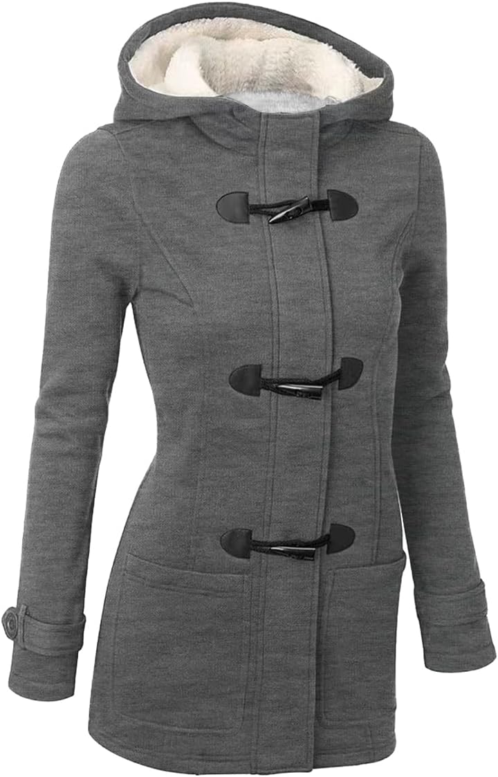 Women Fleece Jacket with Hood Fashion Horn Button Winter Warm Thicken Coat Long Soft Windbreaker Insulated Shells - Image 5