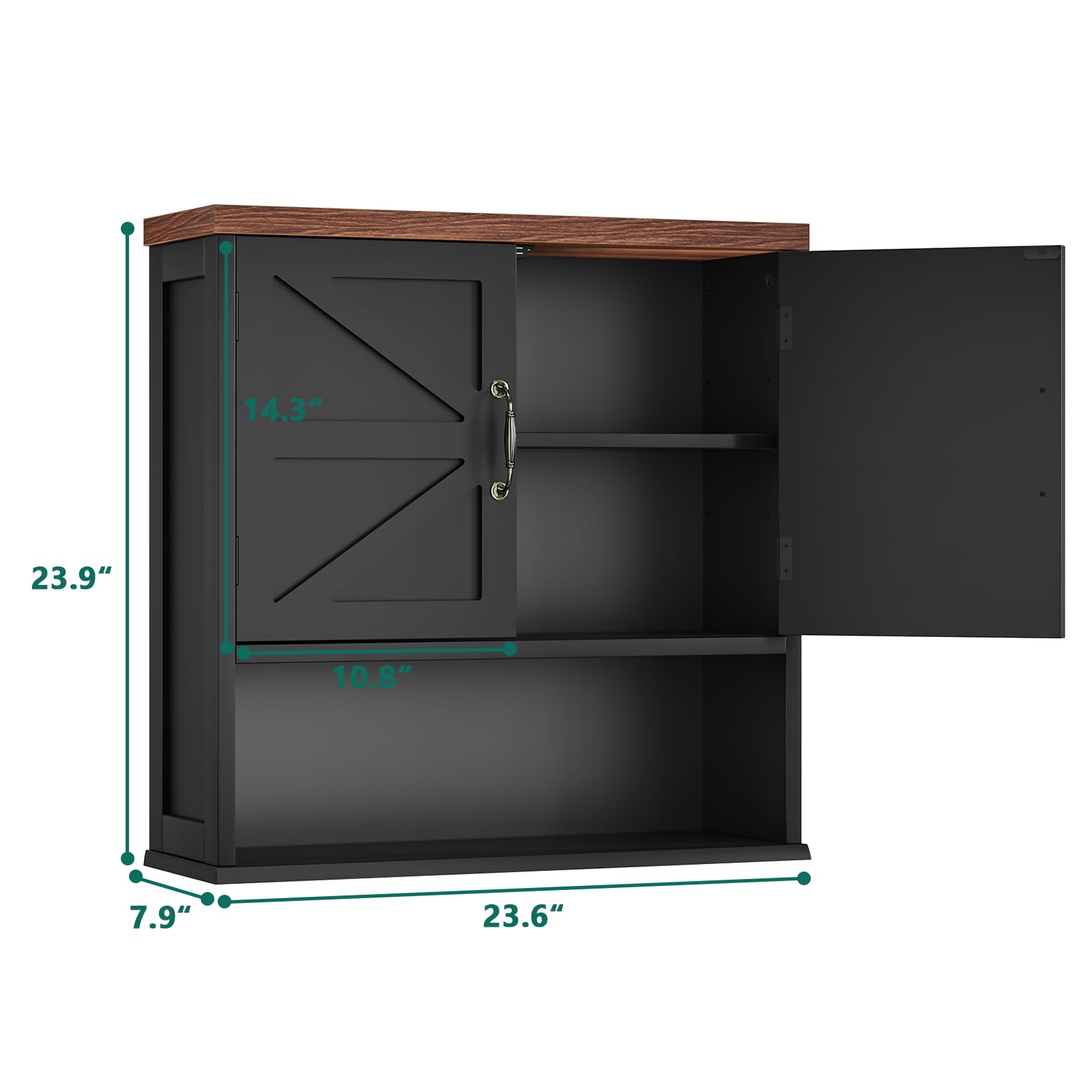 Smuxee Gabinete de pared de granja, botiquín negro con estante ajustable, para baño, sala de estar, lavandería