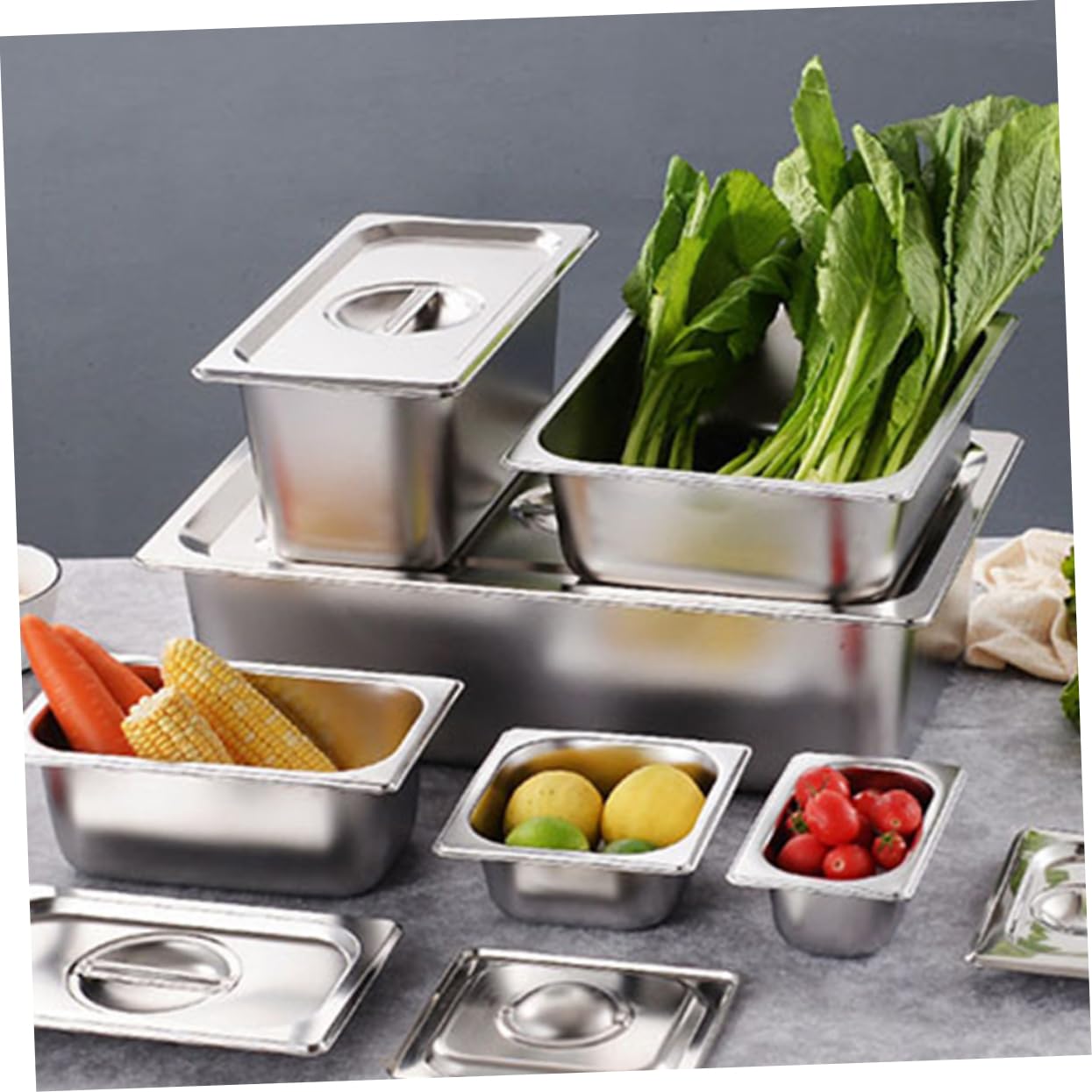 Piatto Coperchio Set Inox Buffet 2 Acciaio Rettangolare