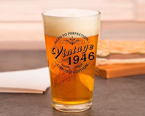 Miniatura 4 de PREZZY Vaso de cerveza vintage de 1946 75 cumpleaños de 16 onzas para hombres, regalos de cumpleaños para hombre y mujer que cumple 75 años, vaso de