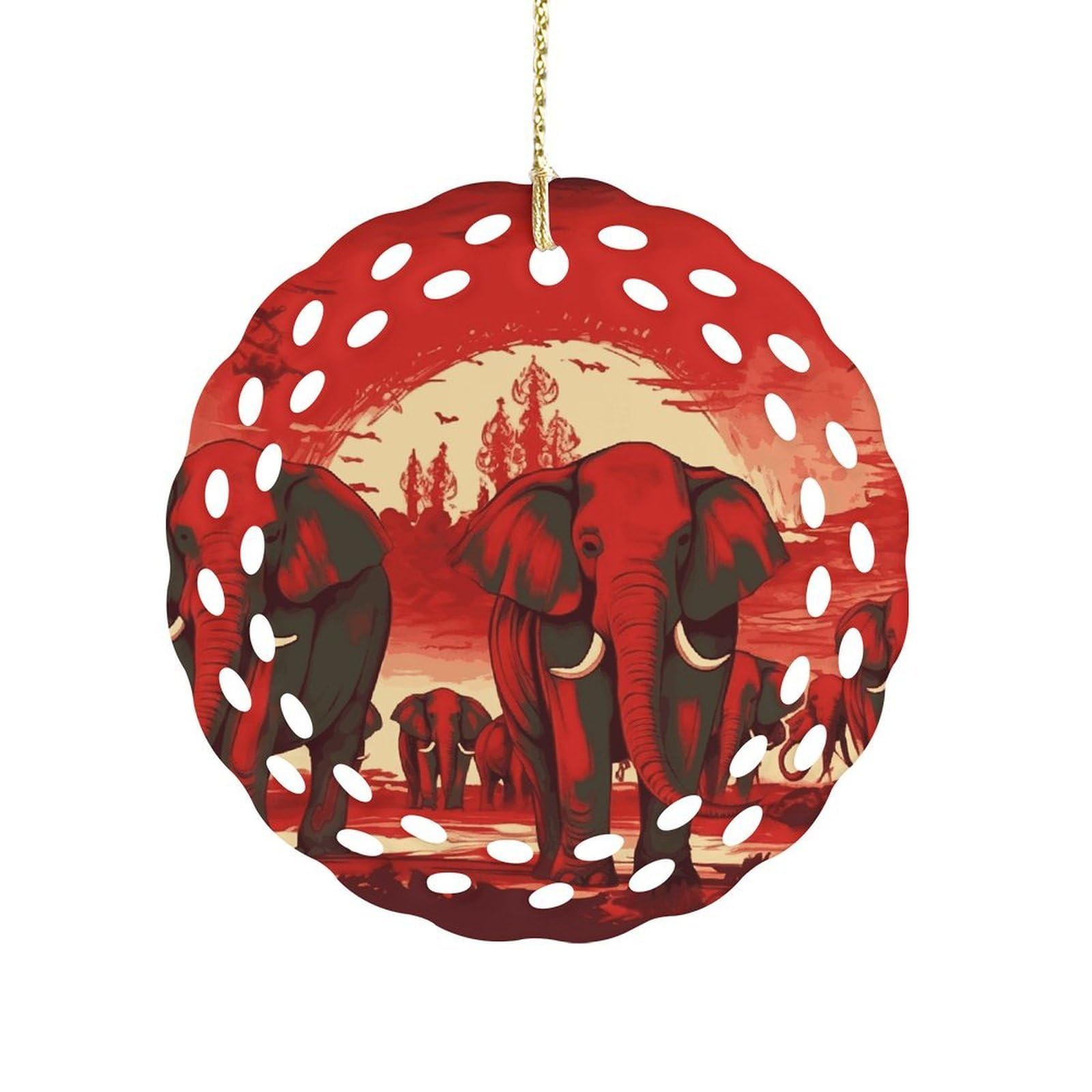 Fodpand Women's Style Elephants Red Ceramic Ornament For Home Decor 3.2" Round Tree Decoration Christmas Ornaments For Men Double-Sided Design