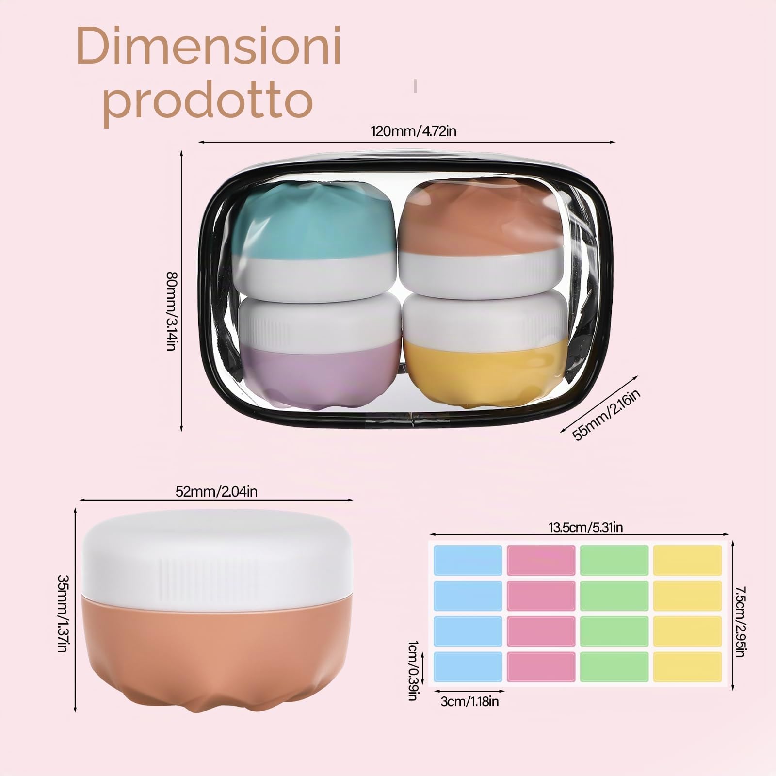 Pavlleen 4 Pezzi vasetti per crema da riempire, 30 ml Barattoli per Crema in Silicone, con bustina trasparente, accessori da viaggio/accessori da viaggio, per cosmetici, creme, lozioni