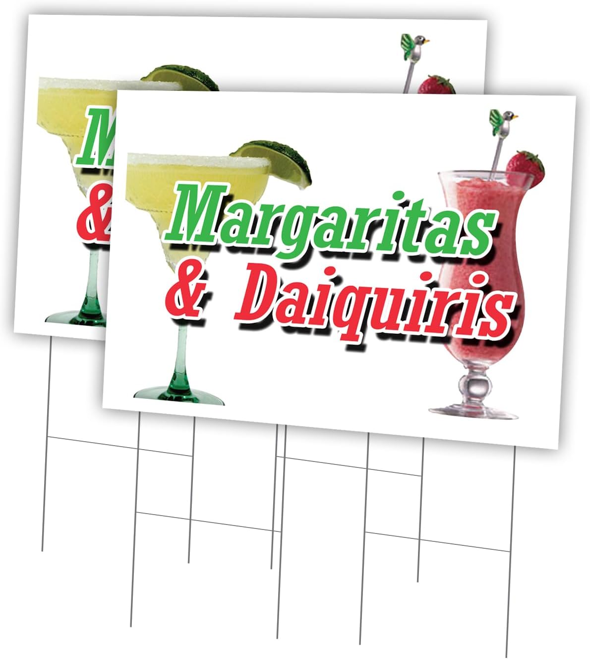 Margarita & DAIQUIRIS 12"x16" Yard Sign & Stake | Advertise Your Business | Stake Included Double Sided Image | Made in The USA