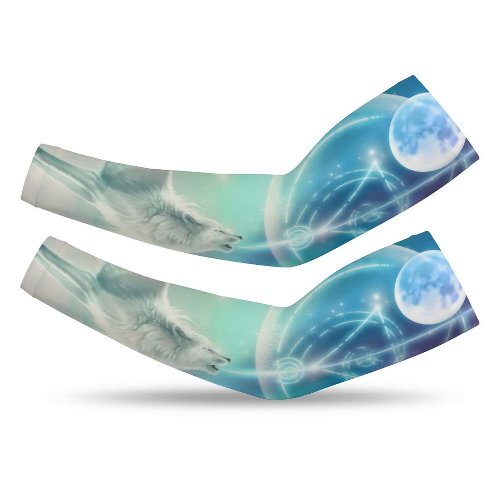 Wolf Arm Sleeves for Men Or Women -Sun Protection Compression Arm Sleeves,Tattoo Cover Up, for Driving Cycling Golf Fishing.