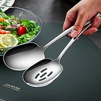 Vista 3 de Juego de cucharas de servir extra grandes, cuchara ranurada de acero inoxidable 18/8 y cuchara de servir, juego de cucharas de bufé de 9.8 pulgadas