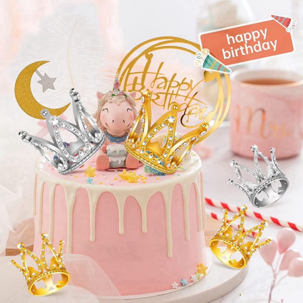 Amosfun Lot De 2 Mini Décorations De Gâteau En Forme De Couronne Avec Perles Et Strass Doré 8*5.5CM