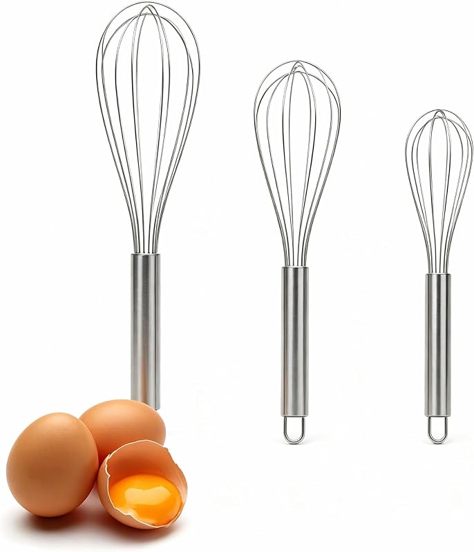 Stainless Steel Whisk Set, 3 Sizes (8", 10", 12") Kitchen Whisks for Cooking, Balloon Wire Whisk for Mixing, Whisking, Beating, Blending, Egg Beater, Baking, Whipping Cream, Frothing Milk