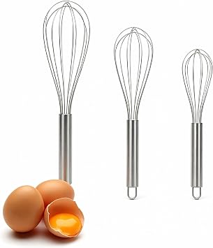 Stainless Steel Whisk Set, 3 Sizes 8", 10", 12" Kitchen Whisks for Cooking, Balloon Wire Whisk for Mixing, Whisking, Beating, Blending, Egg Beater, Baking, Whipping Cream, Frothing Milk