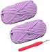 Knitting Yarn Fabric Cloth T-Shirt Yarn Carpet Yarn for Hand DIY Bag Blanket Cushion Crocheting Projects, Pack of 2 Skeins, 3.5 Ounce x 2, 35 Yard x 2, One Crochet Hook (Purple)