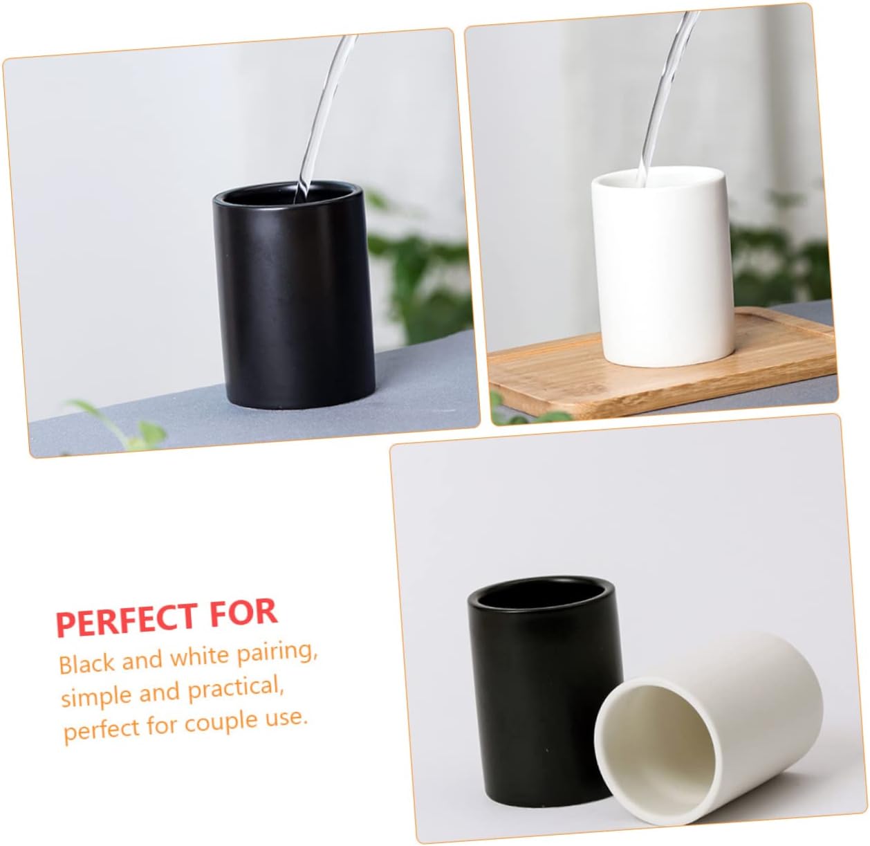 2 Pcs White Ceramic Straight Teacups, Simple Style Water Mouthwash Cups