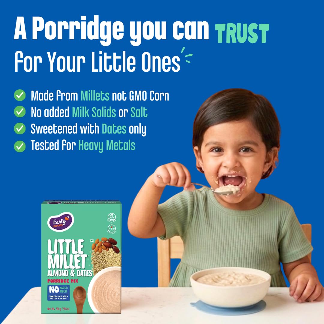 Early Foods - No Added Sugar No Salt Porridge - Little Millet Cereal with Dates Porridge Mix | No Preservatives | Kids Cereal | Sweetened with Dates | No Milk Powder 200g 1