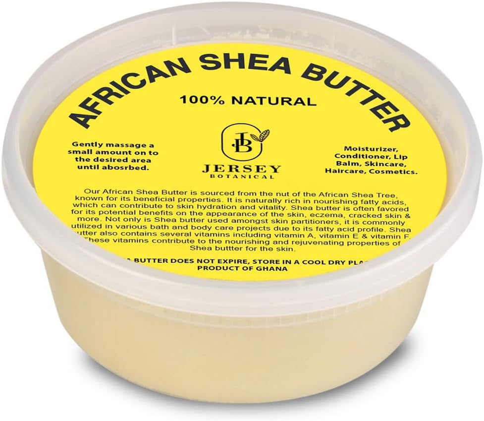 Jersey Botanical African Shea Butter Ivory Raw - 100% Pure - Unrefined Soft Creamy. For Dry and Cracked Skin. DIY Body Butter, Hair, and Face Treatment. (8 oz.)