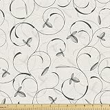 Lunarable Grey Fabric by The Yard, Swirling Floral Pattern in The Springtime Inspired Curved Stems and Forms Print, Decorative Fabric for Upholstery and Home Accents, 2 Yards, Grey