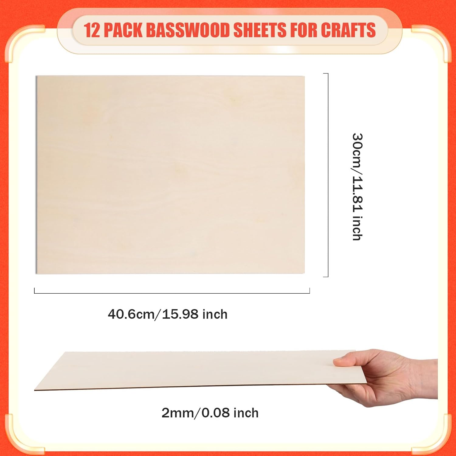 AWIZOM 12 Pack Basswood Sheets for Crafts 12 x 16 x 1/16 Inch-2 mm Thick Plywood Sheets Unfinished Wood Sheet Boards for DIY Craft Projects, Architecture Models, Engraving, Wood Burning, Staining