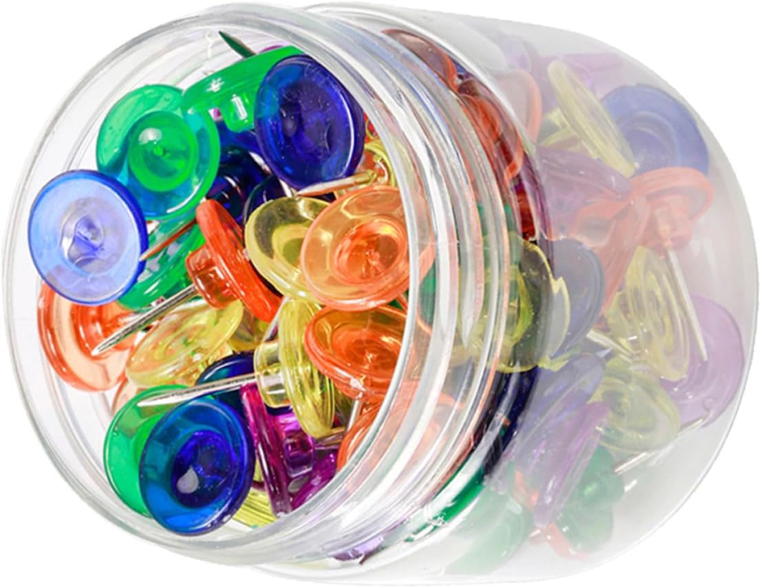 100 Pcs Large Colorful Push Pins with Storage Can