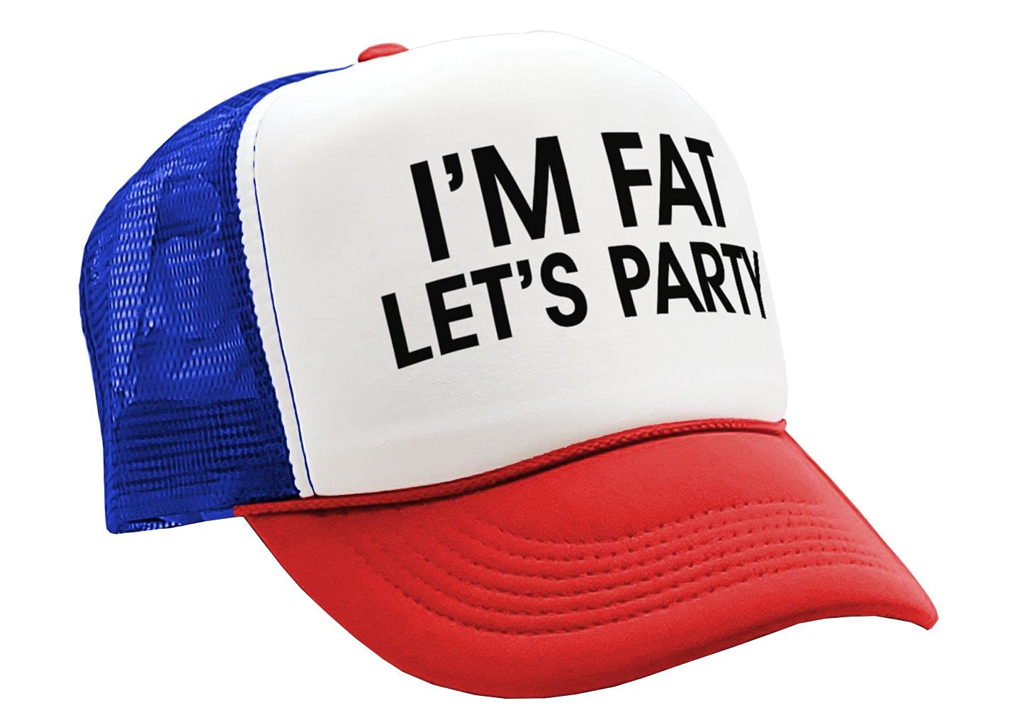 The Goozler I'm Fat Lets Party - Funny Joke Gag Gift - Adult Trucker Cap Hat, RWB