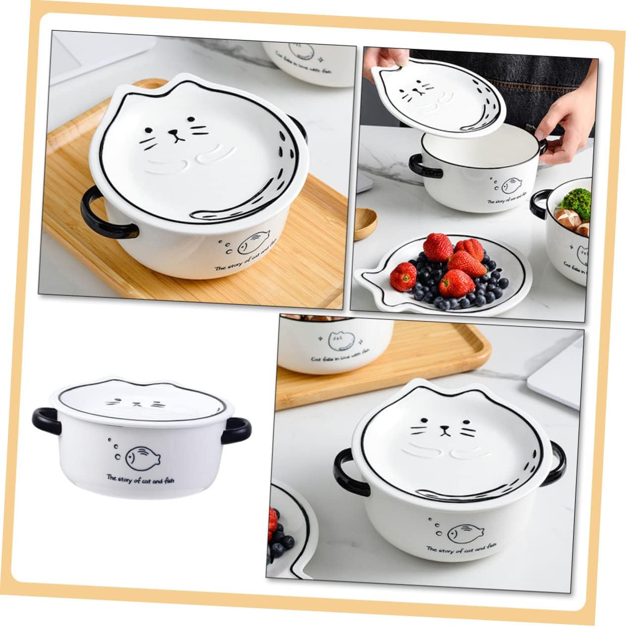 PRETYZOOM Cute Noodle Bowls Instant Noodle Bowl Lid Ceramic Soup for Mixing Decorative Dinnerware Ramen