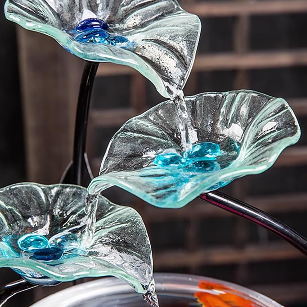 Lotusförmiges Springbrunnen-Aquarium Aus Glas, Kleines Tisch-Aquarium, Luxuriöses Aquarium-Wasserspiel Mit Keramiksockel, Zen-Inspirierte Wasserfalldekoration,C