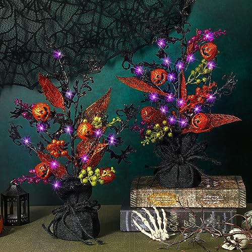 Árbol negro de Halloween con luces LED a pilas para decoración exterior 3