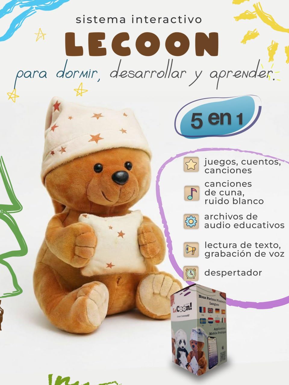 LeCoon Oso de Peluche – 500+ Historias, Canciones Infantiles y Nanas
