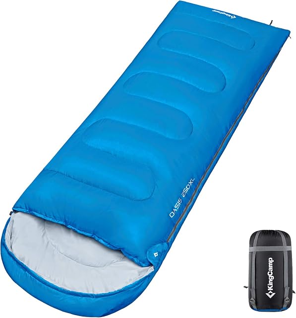 KingCamp Oasis Sleeping Bag Single Person 3-4 Season Adult Child Envelope Style Easy to Carry Lightweight & Waterproof & Warm for Camping & Outdoors in Blue Green Pink Purple Grey Red