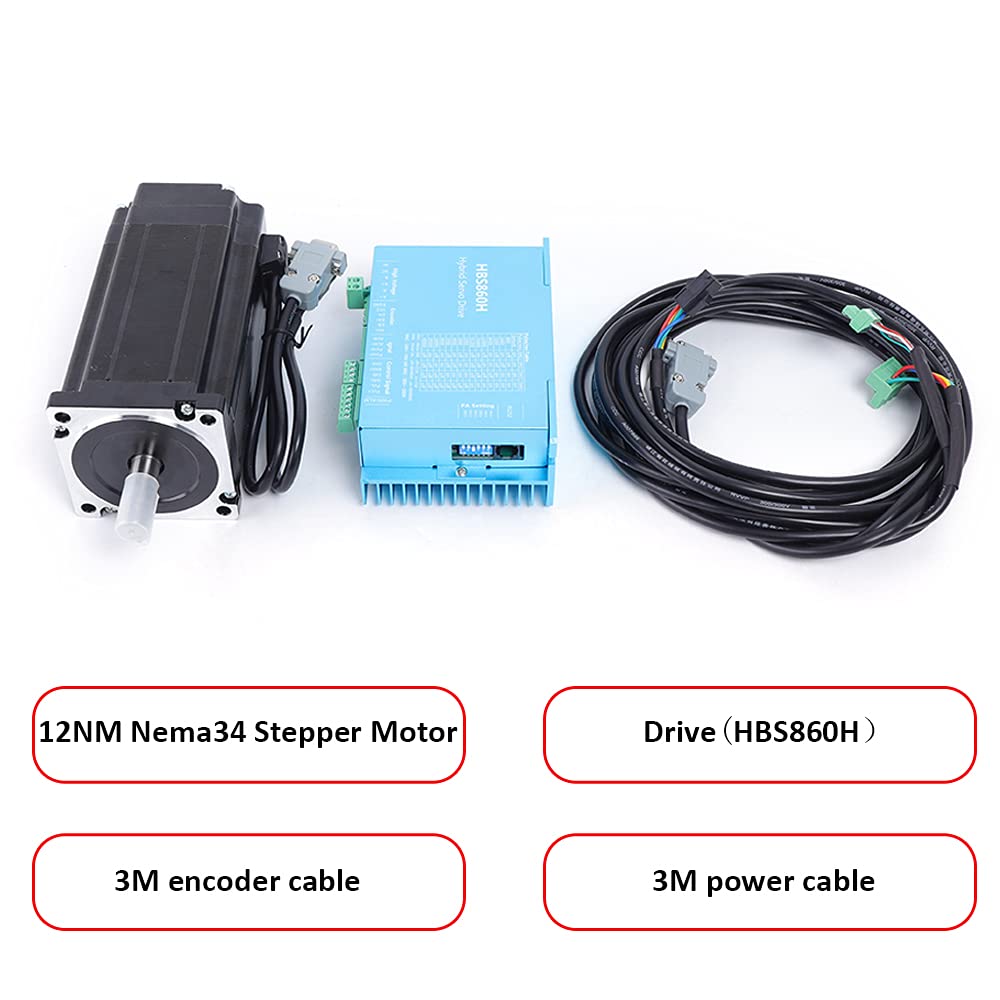 Nema34 Closed Loop Schrittmotor Kit, 12Nm 8A HBS86H Closed Loop Stepper Motor Treiber DSP Schrittmotor Drive Set für CNC Graviermaschine Schrittsystem-Upgrades geeignet sind