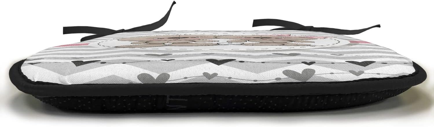 Lunarable Animals Chair Cushion Pads Set of 2, 2 Teddy Bears Love Valentines Hearts Zig Zag Chevron, Anti-Slip Seat Padding for Kitchen & Patio, 16"x16", Warm Taupe Dried Rose
