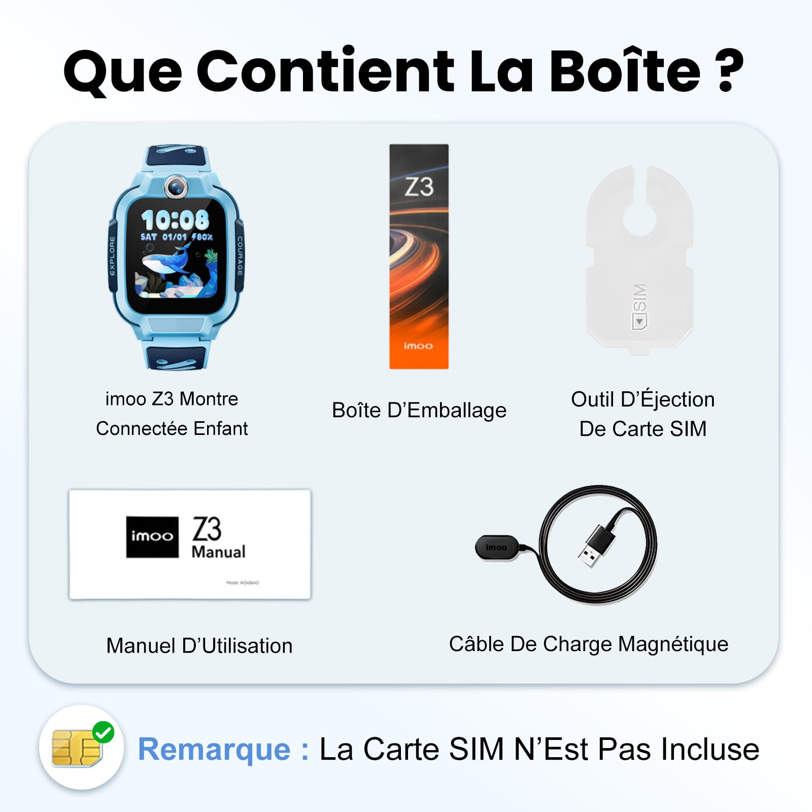 imoo Z3 Montre Connectée Enfant GPS, Montre Intelligente Enfant Carte Sim & 4G, Téléphone & Appel Vidéo, IP68 Étanche, SOS, Podometre, Mode Classe-Smartwatch Enfant Cadeau Fille Garçon - Bleu