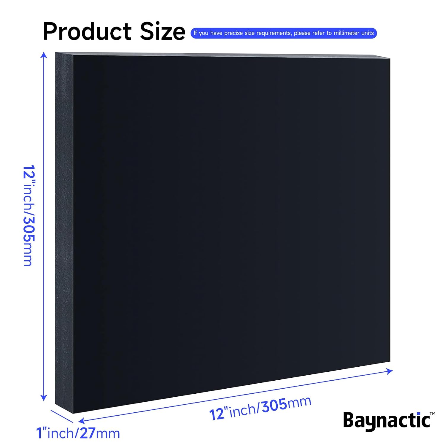 Black Delrin/Acetal Copolymer Plastic Sheet, High-Performance Engineering Plastic for CNC Machining, DIY, and Industrial Applications (Black, 1" x 12" x 12")