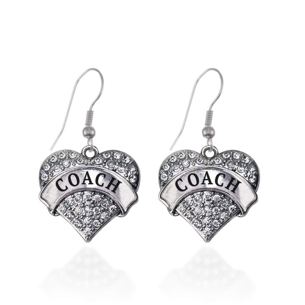 Silver Pave Heart Charm French Hook Drop Earrings with Cubic Zirconia Jewelry