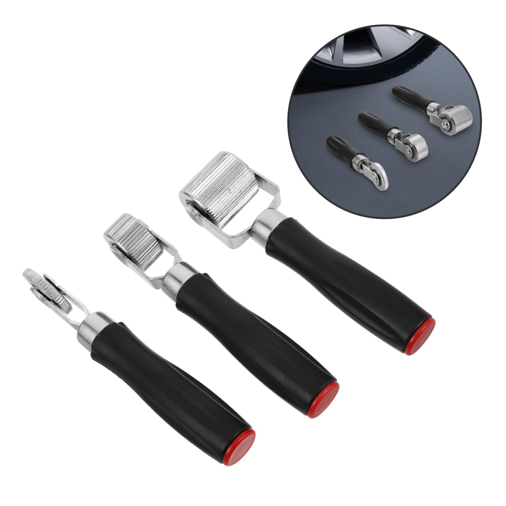 TOPBATHY Strumenti per Riparare i Pneumatici 3 Pezzi con Rullo Fonoassorbente e Riduzione Rumore, Attrezzi Portatili per Riparazione Gomme Auto, Camion e Moto, Compatibili per Viaggi