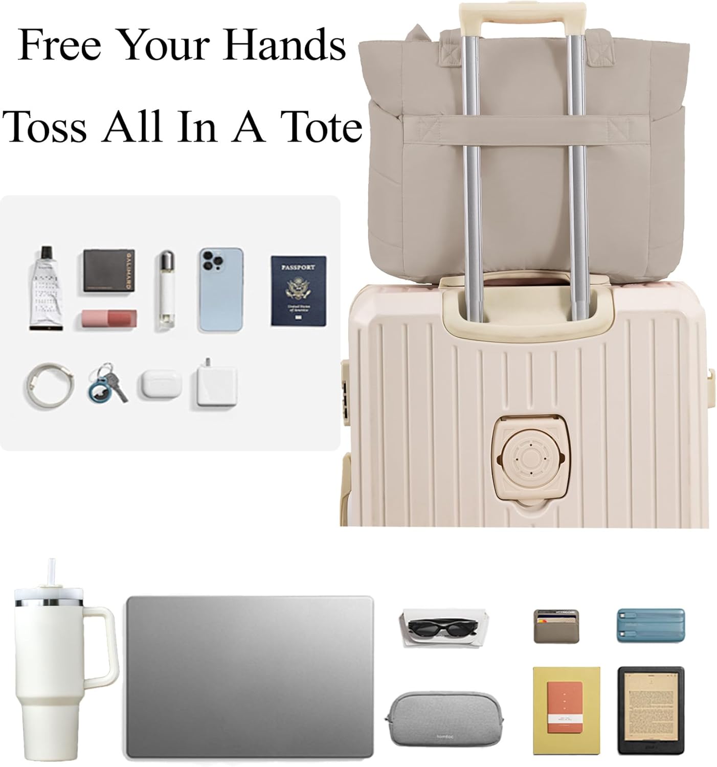 Puffer Tote Bag for Women, Quilted Bow Tote Bag with Cup Holder & 15.6 In Laptop Compartment for Work, Travel, Gym, College - Image 5