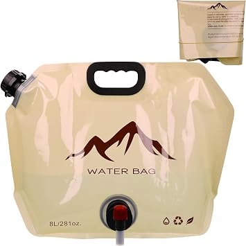 Outdoor Portable Folding Water Bag, 8L Collapsible Water Storage Bag with Adjustable Faucet, Large Capacity Camping Water Container Bag Khaki