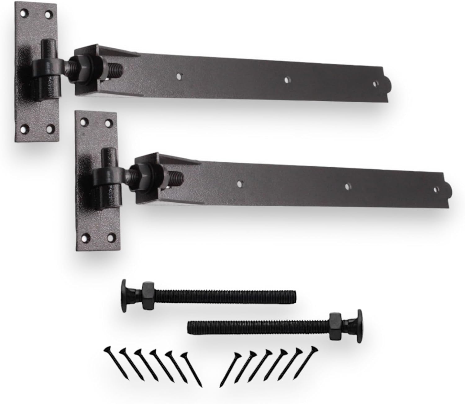 Heavy Duty Kit Pair of 24" (600mm) Adjustable Hook and Band Hinges Epoxy Black Finish – Ideal for Wooden Gate, Garage Door, Garden Gate