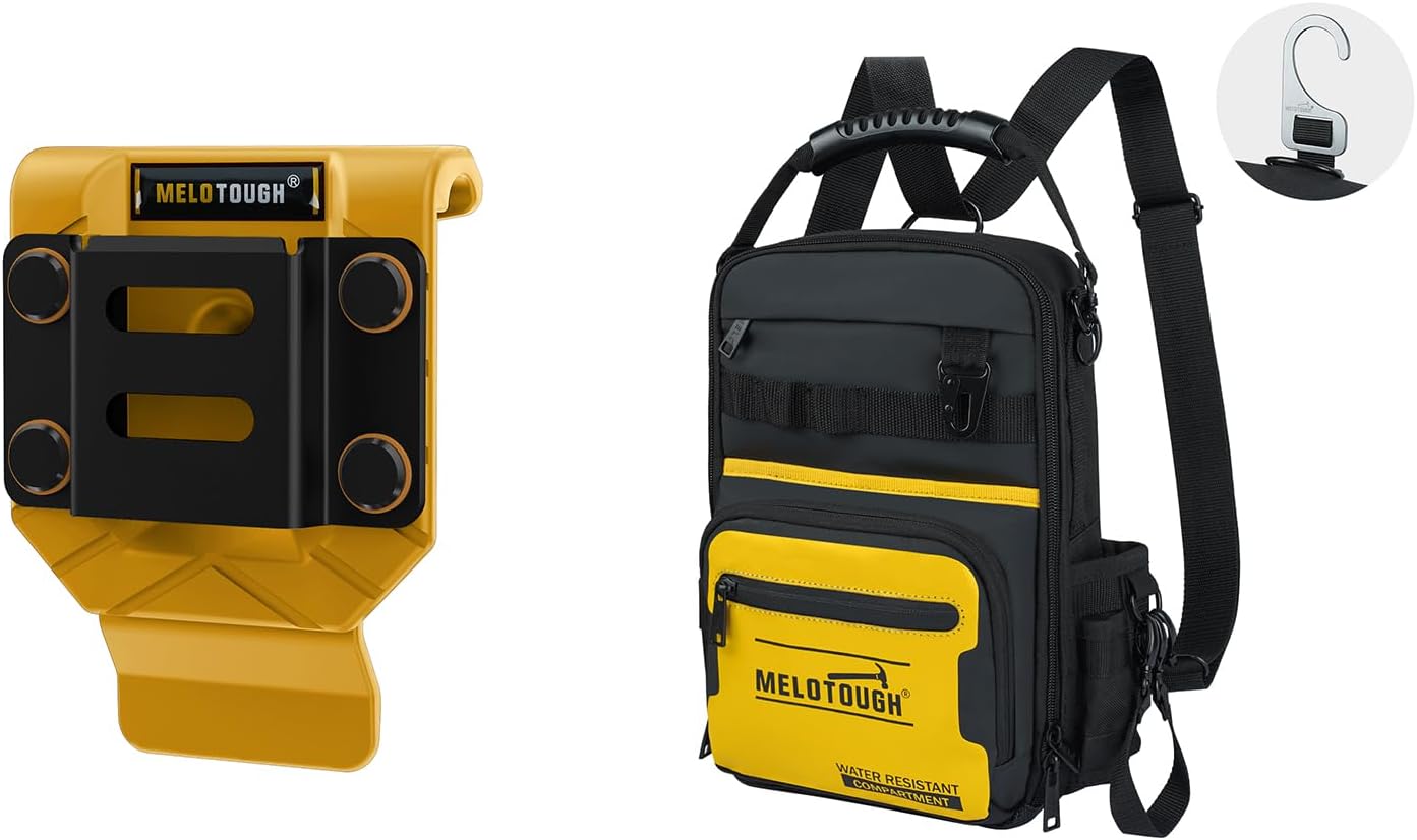 MELOTOUGH Drill Belt Clip,Drill Holder for Belt, Small Tool Backpack for Men 30 Multi-Storage Pockets Heavy Duty Tool Bag Backpack with Dual-Form Shoulder Strap for Electrician, HVAC, Technician