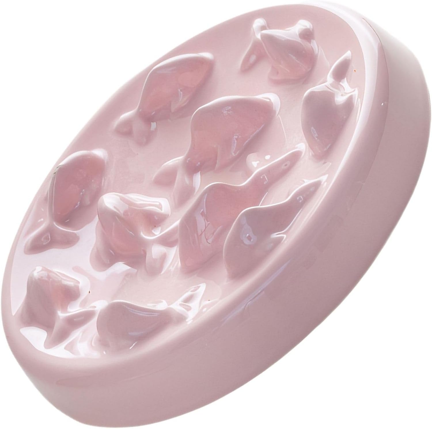 Slow Feed Pet Bowl Ceramic Feeder for Cats and Small Dogs with Fish-Shaped Design to Encourage Controlled Eating Pace