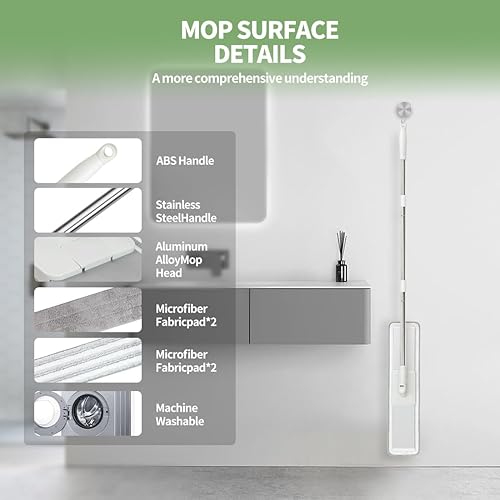 Miniatura 9 de CQT Sistema de limpieza de mopa de microfibra plana comercial de 20 pulgadas, madera dura en seco y polvo con 4 almohadillas lavables limpiador para
