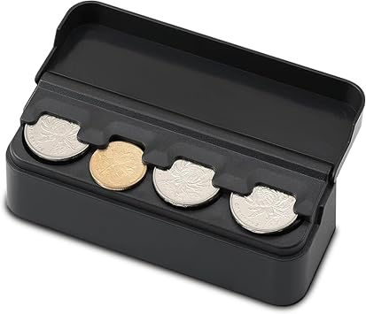 Coin Holder for Car, Coin Change Organizer Compatible with Coins of Different Sizes, Universal Car Accessories Dash-Mounted Holder Suitable for Most Cars, Trucks Black