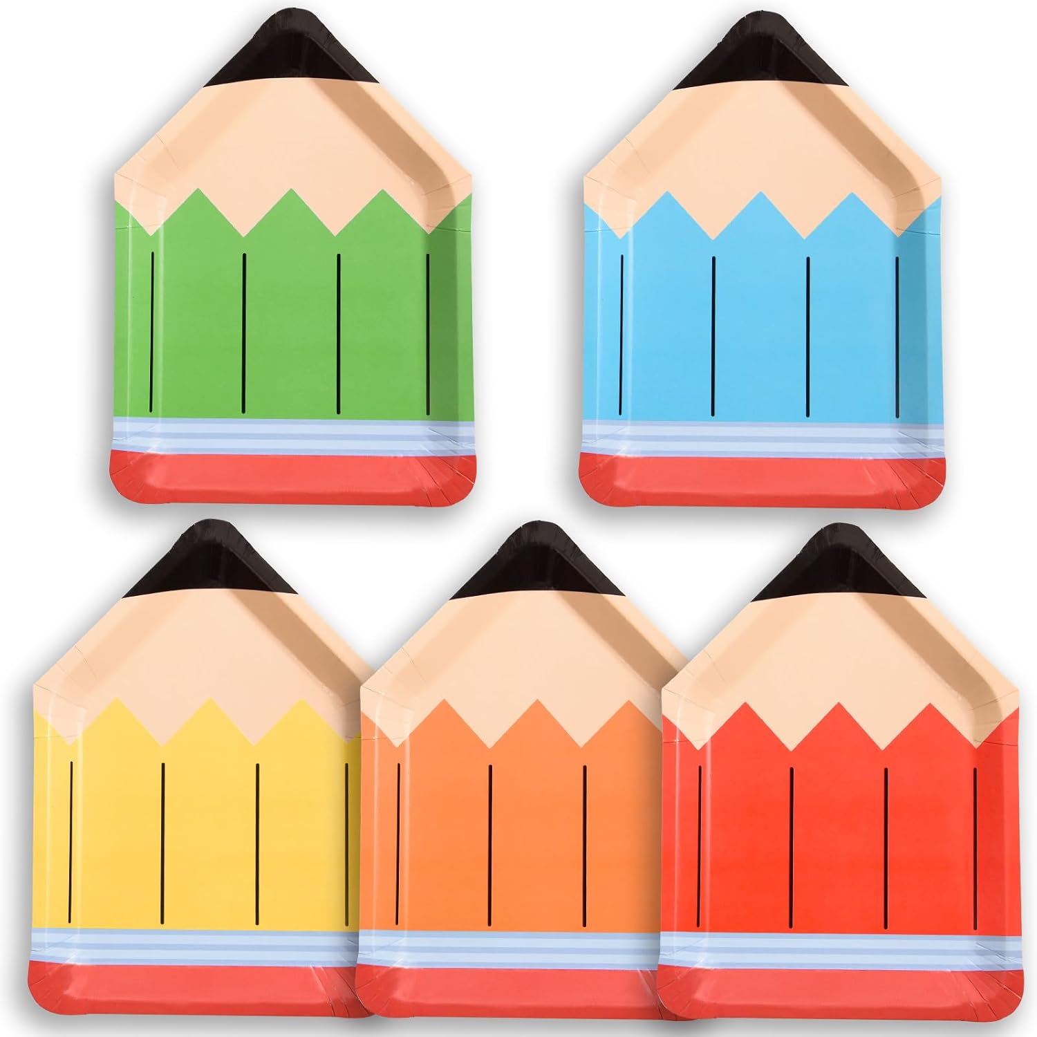 50Pcs Pencil Paper Plates Disposable Pencil Shaped Plates Dinner Dessert Plates for Preschool Kindergarten 100th Day of School Party Supplies Table Decor (Colored, 50)