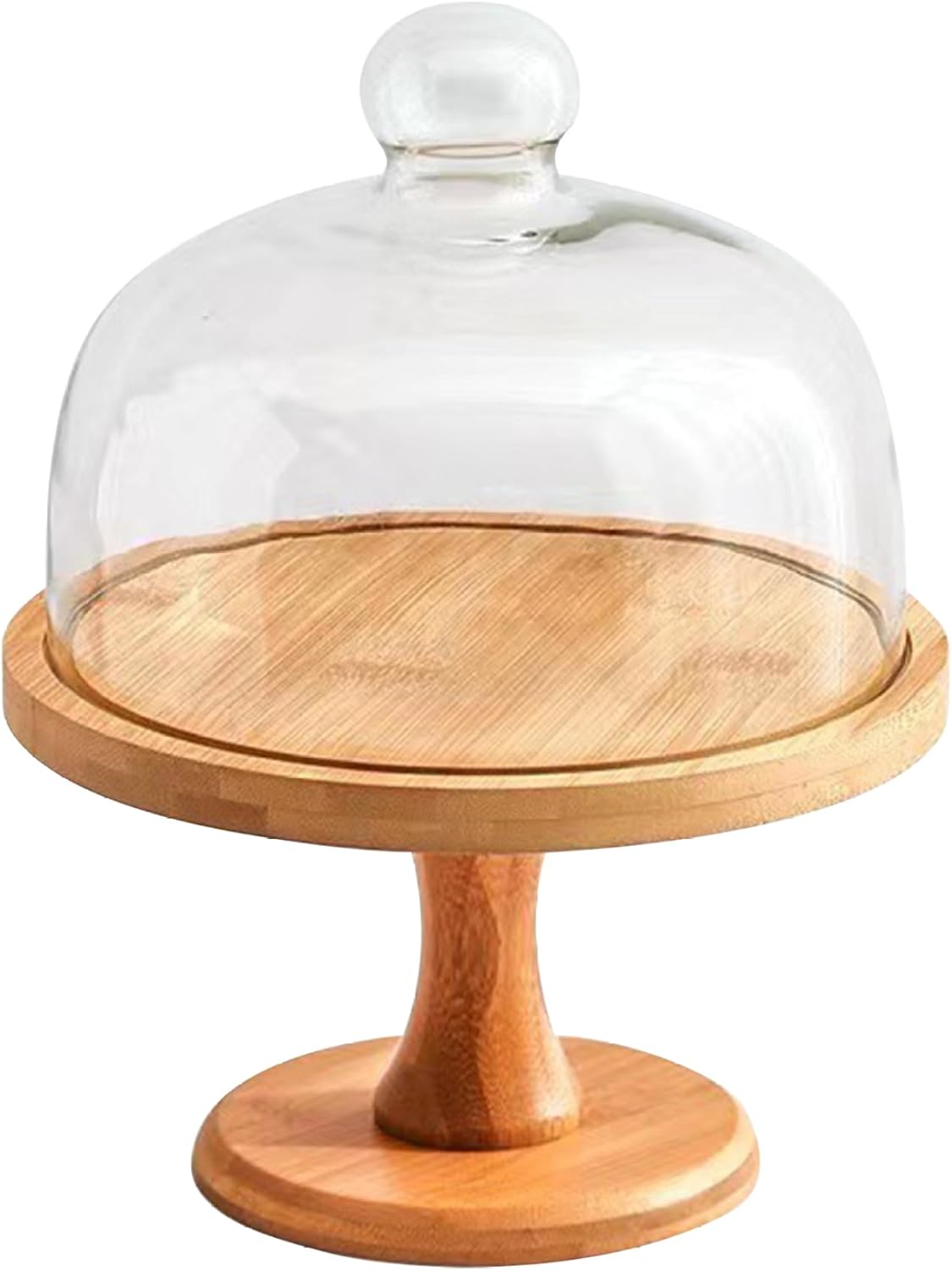 Wooden Cake Stand, Cake Stand 9 Inch Wooden with Clear Glass Lid Detachable Dome Multi-functional Holder for Party Dessert Cheese Fruit Display