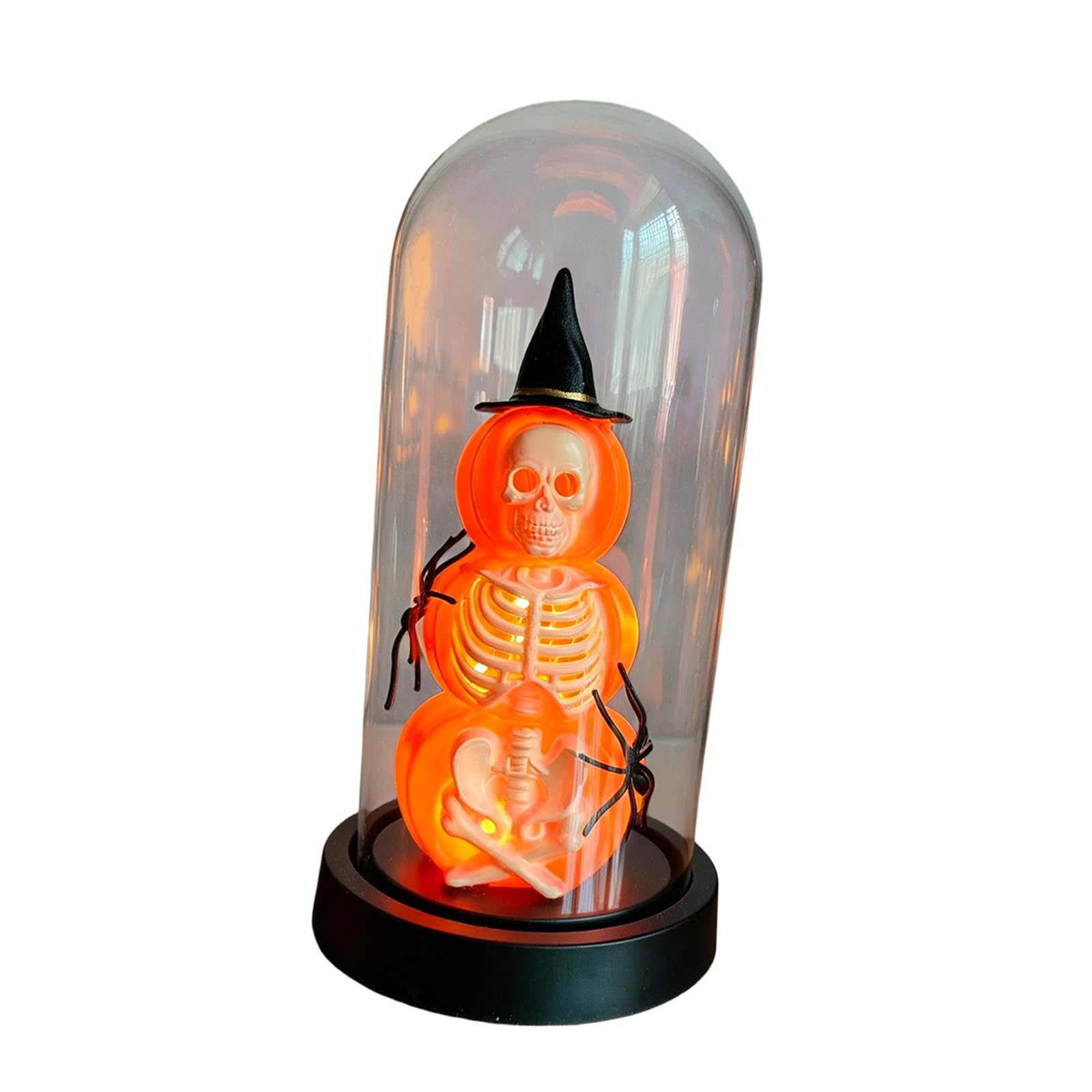 ZEPFJHE Light Halloween Home Decor with Pumpkin Skeleton Glass Dome, Compact Tabletop Accent for Seasonal Party Displays Mantel Accent