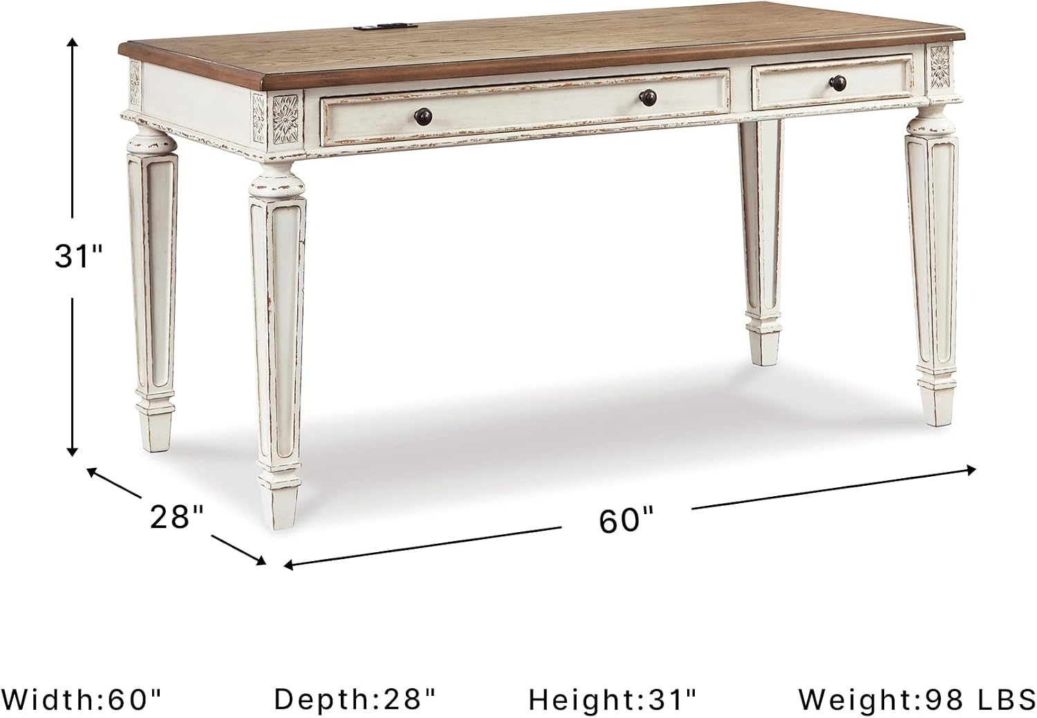 Signature Design by Ashley 60" Farmhouse Home Office Desk, Chipped White White/Brown Standard Desk