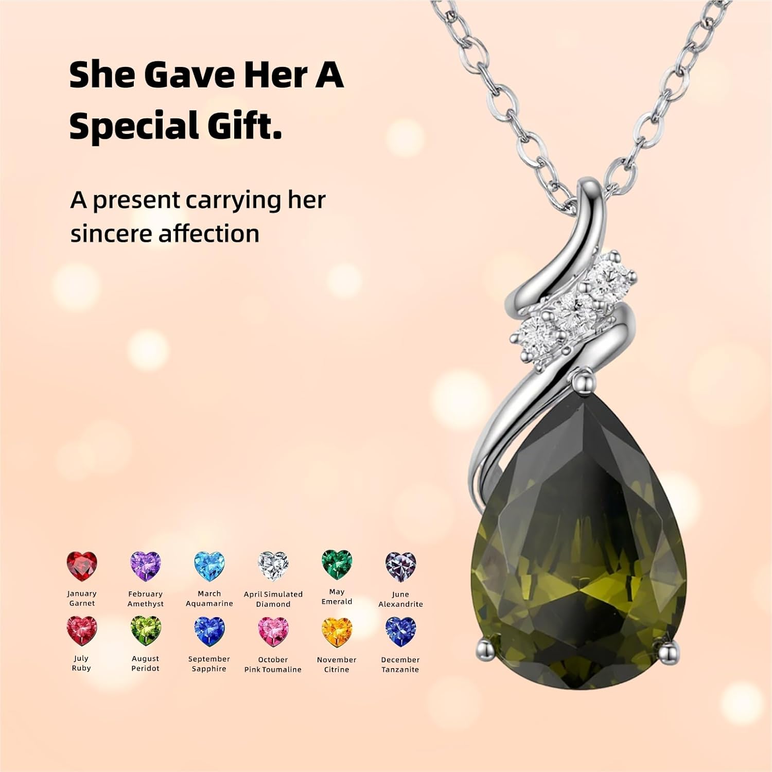 Birthstone Necklace for Women - S925 Sterling Silver Teardrop with Cubic Zirconia and Gemstones -Birthday Jewelry gift for her, Girlfriend, Wife, Mom on Birthday, Anniversary - Image 4