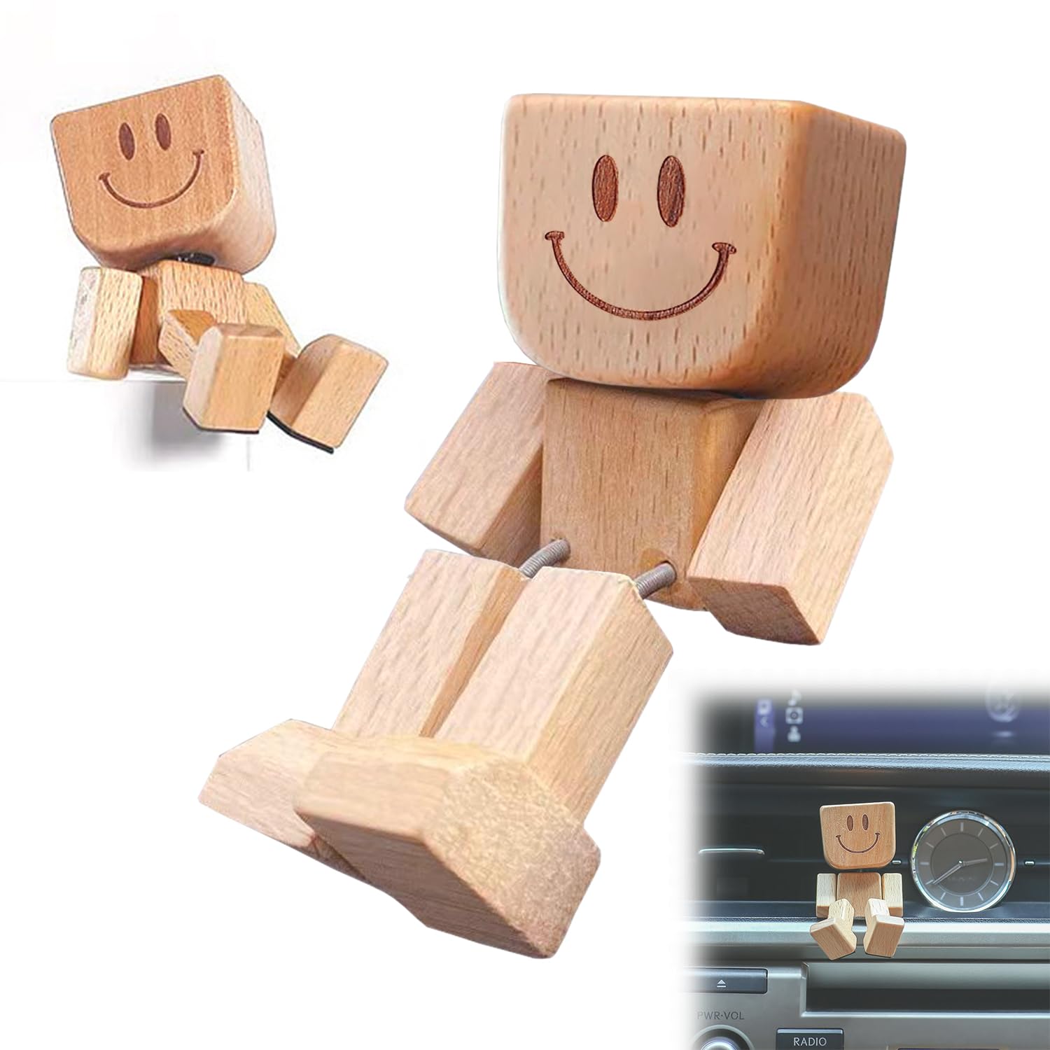 Figurine D'homme En Bois Tremblant - Déco Oscillante Amusante - 8x5 Cm - Pour Bureau, Voiture, étagère - Animation Interactive