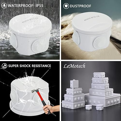 Miniatura 8 de LeMotech Caja de conexiones, plástico ABS IP55 impermeable y a prueba de polvo, caja eléctrica universal, caja de proyectos para exteriores e