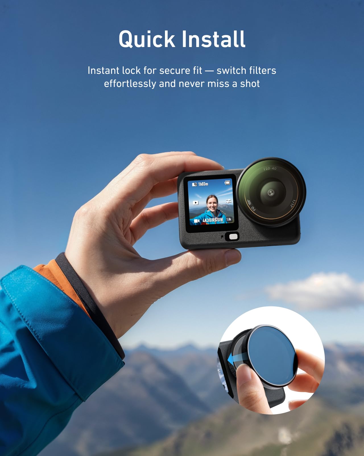 TELESIN Kit di Filtri per DJI Osmo Action 6 – VND 2-32 ND Variabile, CPL UV, Montaggio Rapido, Vetro Ottico HD Multistrato, Accessorio per Viaggio, Sport e Video Cinematografico